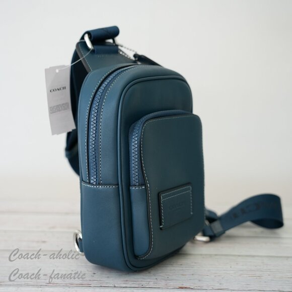 NWT Coach CX071 Leather Racer Sling Pack in Dark Denim - Picture 4 of 8